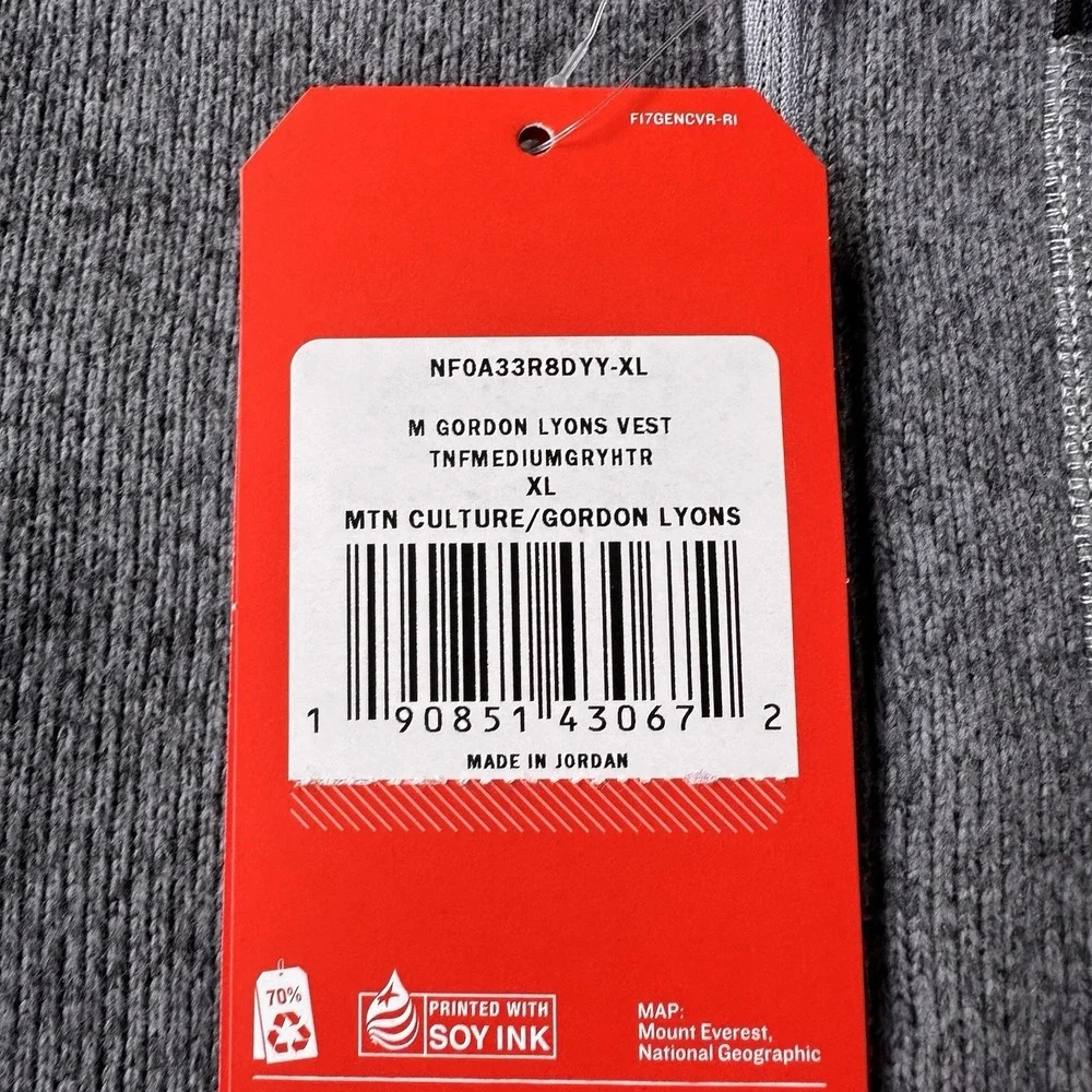 The North Face Gordon Lyons Vest Mens XL Gray Fleece Full Zip Outdoors NWT